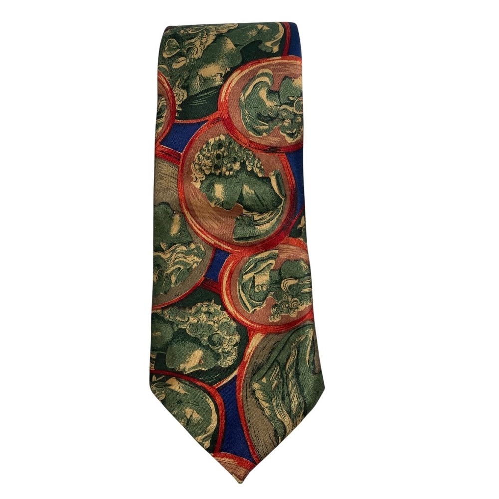 Macaron Hand Made Silk Necktie Men's Green Red Blue Medallion Pattern A20Q